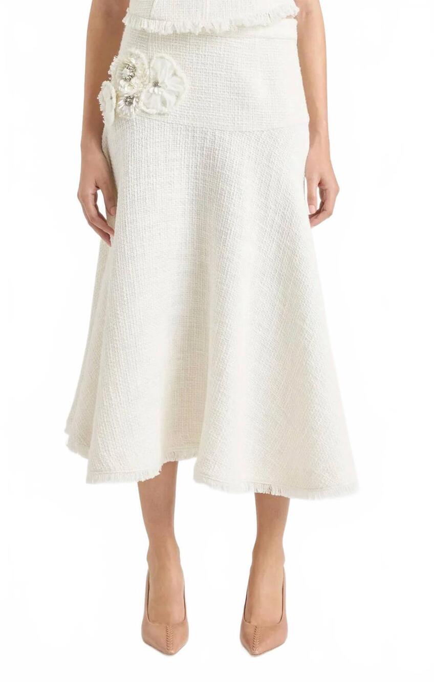 NEW CINQ A SEPT crunchy flower henriette skirt in gardenia